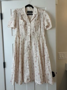 Vintage 80’s Sansage Fit And Flare Pastel Floral Cuffed Sleeve Dress Size 16 L - Picture 1 of 6
