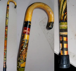 Vintage 36" Gehstock Stock Holz geschnitzt Handarbeit bemalt Tiermotiv - Bild 1 von 16