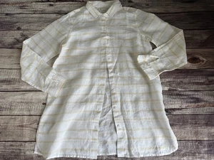 Camicia donna Garnet Hill facile 100% lino con bottoni tunica a righe petite PP 968 - Foto 1 di 4