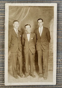 RPPC 3 Men Standing Studio Portrait Real Photo Postcard - Picture 1 of 2