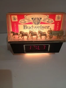 Budweiser Clydesdale Sign with Red LED Clock and Light. 1985. See Description. - Picture 1 of 9