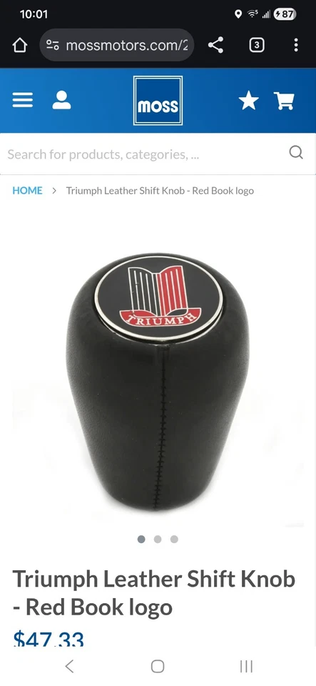 Botão de mudança Triumph TR3, couro com brasão - US$ 35 - Imagem 1 de 4