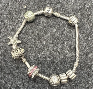 Pandora Sterling Silver Bracelet 23.5g w/ 4 Authentic Charms + 4 Extras - Picture 1 of 8