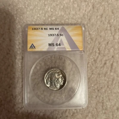 Stunning 1937-S 5c Buffalo Nickel - Graded ANACS MS64 Uncirculated  - Image 1 of 2