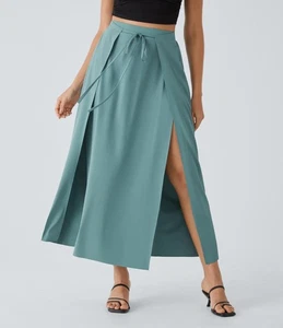 NWT Halara Breezeful High Waisted Tie Front Flowy 2-in-1 Maxi Casual Skirt L - Picture 1 of 12