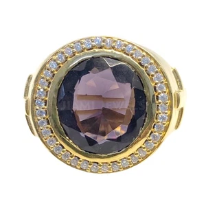 Men’s Bishop Ring Simulated Amethyst Moissanite Oval Bezel Solid 10k Yellow Gold - Picture 1 of 10