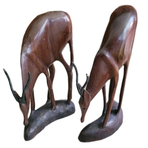 Holz Handarbeit geschnitzt afrikanisches Haus Regal Dekor Weideantilope 2er Set - Bild 1 von 9