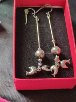 Bonitos Pendientes Disfraz 925 Estampados Plata de Ley Aros Douphins Caja de Regalo Gratis Foto 1 de 4