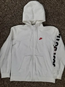 Nike NSW HBR Hoodie Men's Size Medium Full Zip Sleeve Graphic White Windrunner - Picture 1 of 13