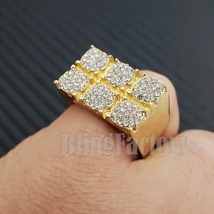 ANILLO DE LUJO MEÑIQUE 8 ~ 12 DIAMANTE HIP HOP CHAPADO EN ORO PARA HOMBRE RAPERO HELADO LABORATORIO - Imagen 1 de 4