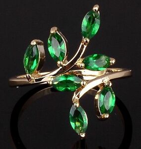 Size 6,7,8,9,10 Bridal Emerald 18K Gold Filled Delicate Engagement Womens Rings