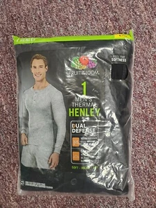 NEU Fruit of the Loom Herren Thermo Unterwäsche Top SCHWARZ HENLEY STIL groß - Bild 1 von 1