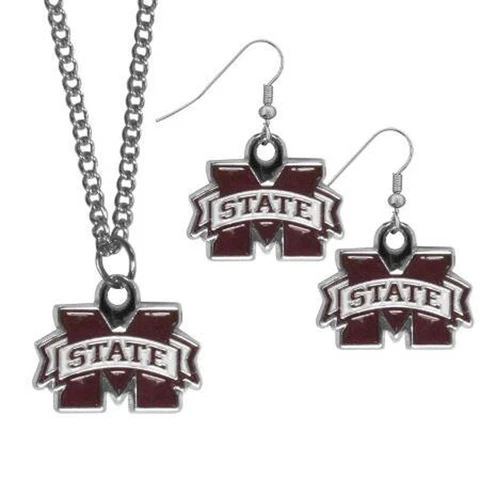 Mississippi State Bulldogs Dangle Earrings & Necklace Set Cover