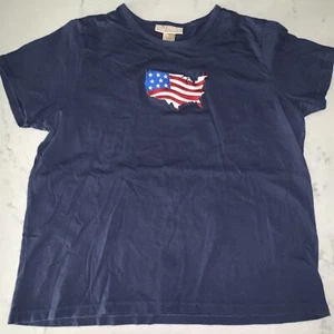 Vintage Graphic Shirt Sz L Navy Blue Crew Neck MC Sportswear USA Flag Red White - Picture 1 of 3