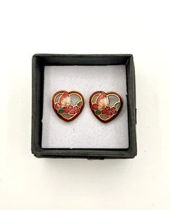 Pendientes Cloisonné de inspiración vintage - Esmalte multicolor - Corazón abierto - Imagen 1 de 5