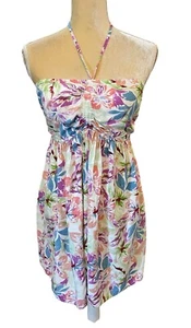 Roxy Happy Hour Halter Neck Babydoll Mini Dress SZ Medium Milkmaid Fairy Floral - Picture 1 of 8