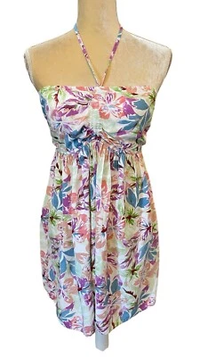 Mini Vestido Babydoll Roxy Happy Hour Cuello Halter Talla Mediana Lechera Hada Floral Foto 1 de 4