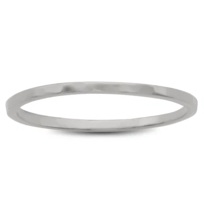 Solid 18K White Gold Hammered Ring 1mm Size 1–15 Thin Gold Ring Midi Stack Band - Image 1 of 4
