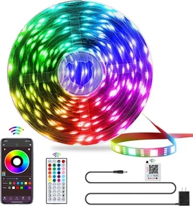 USA 25ft LED Strip Lights Remote Control Bedroom for Indoor Outdoor Use - Picture 1 of 8