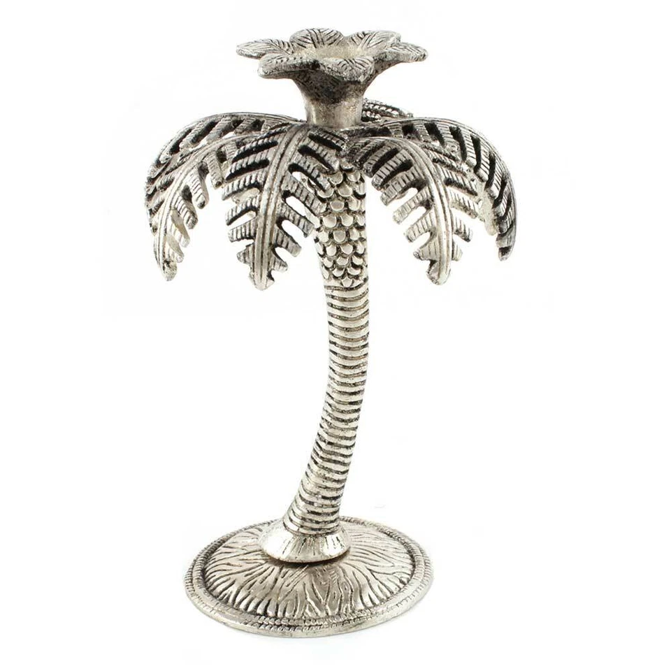 Argento Singolo Palme Alluminio Candela Stand - Immagine 1 di 4