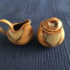 Sango SPLASH Brown Drip Stoneware Lidded Sugar Bowl and Creamer - Picture 1 of 5