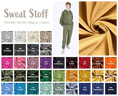 Wintersweat Meterware uni - Sweatshirt Stoff meliert - Sweat Stoff uni *Ab 50cm - Bild 1 von 4