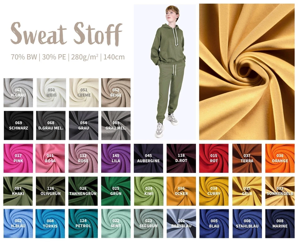 Wintersweat Meterware uni - Sweatshirt Stoff meliert - Sweat Stoff uni *Ab 50cm - Bild 1 von 4