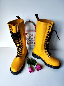 Dr Martens 14 Eye Drench Yellow Regen Gummistiefel Welly Gummistiefel Shower Boots UK4 - Bild 1 von 11