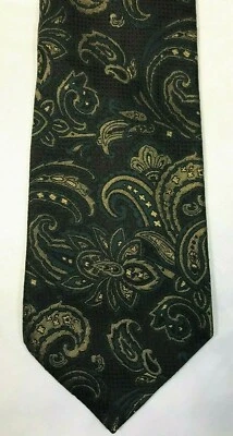 Corbata de seda italiana Club Room Paisley negra y dorada - Power Tie  Foto 1 de 4