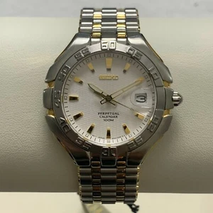 SEIKO MENS TW TONE PERPETUAL CALENDAR WATCH *NEW* 8F32-0390 - Picture 1 of 4
