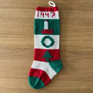 Vintage Strick Weihnachtsstrumpf Kerzenkranz Baum 40er Jahre - Bild 1 von 6