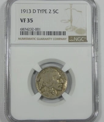 1913-D Type-2 Buffalo Nickel CERTIFIED NGC VF 35 5c - Image 1 of 4