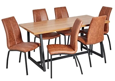 Habitat Nomad Oak Effect Dining Table & 6 Brown Mile Curve Back Dining Chairs - Image 1 of 4