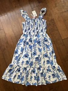 Blue Floral Ruffle Strap Dress For Women - Picture 1 of 4