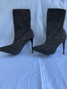 Women’s Black/Gold Glitter Sock Boots Mid Calf 8.5 Stilettos 4.5” Heels - Picture 1 of 12
