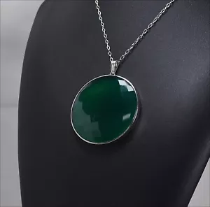 Collar Con Colgante de Plata 925 Y Ágata Verde Tablero Liso Agdv 0125 - Imagen 1 de 3