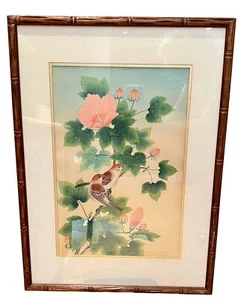 VTG Japanese Original Birds Blossom tree block print from Uchida artist Ukiyo -E - Picture 1 of 14
