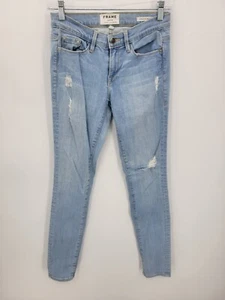 Frame Jeans Womens 26 Le Skinny de Jeanne Light Wash Blue Denim Distressed - Picture 1 of 10
