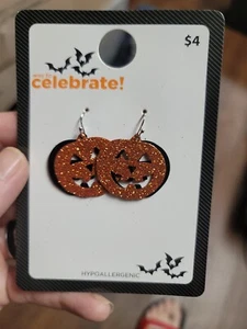 Way To Celebrate Pumpkin Metal Halloween Earrings Hypoallergenic New - Picture 1 of 3