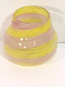 Art Blown Glass Vase Pink Yellow Swirl 1970s Decor 3" - Picture 1 of 6