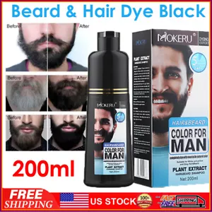 Men Black Beard Hair Dye Color Shampoo Permanent Darkening Cover Gray White Hair - Picture 1 of 16