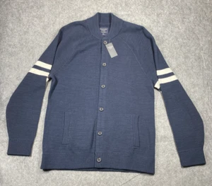 Abercrombie & Fitch Sweater Mens Medium Blue Wool Cardigan Stripe Varsity New - Picture 1 of 8