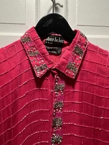 Just In Vintage fuscia Blouse Long Sleeve Button Front Beaded Dressy MED - Picture 1 of 3