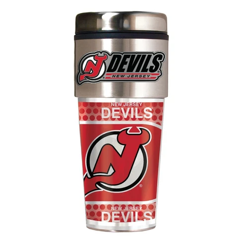 NEW JERSEY DEVILS 16 OZ STAINLESS STEEL COFFEE TRAVEL MUG WITH 3D METAL EMBLEM Cover