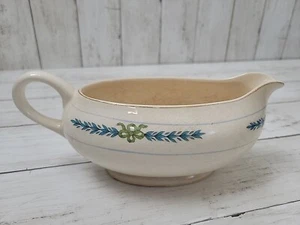 Vintage Crooksville China Co. Gravy Boat Ivory/Blue W/Gold Trim USA 8.5x4x3.5" - Picture 1 of 6