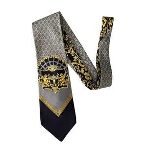 Gianni Versace Silk Vintage Tie Baroque Angels 90's Greek Mythology Black Gold - Picture 1 of 5