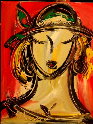 NICE GIRL    BY  MARK KAZAV - ORIGINAL OIL PAINTING ABSTRACT 11x14 d2Ef - Image 1 of 4