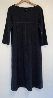 Vestido midi de ballet tejido de lana negro de lujo Eileen Fisher Quiet talla pequeña Foto 1 de 3
