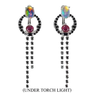 925 Sterling Silver Earrings Oval Fire Opal 6x4mm Spinel Ruby Gemstone Jewelry - Picture 1 of 14