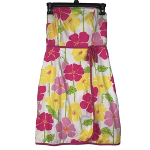 Lilly Pulitzer Strapless Mini Dress Floral Motif Boning Pink Yellow Green Size 2 - Picture 1 of 15